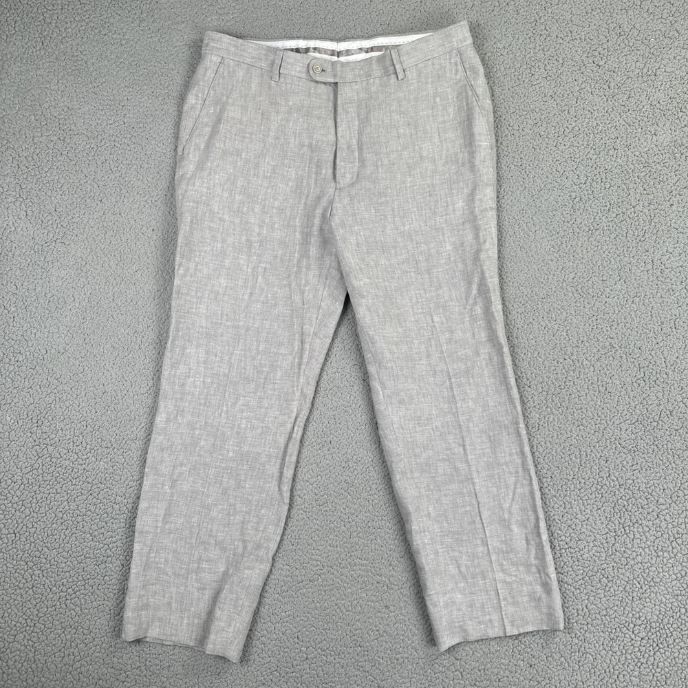Joseph Abboud 100% Linen Pants Men 38x28*‎ Grey Straight Leg Lined Breathable
